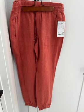Athleta Retreat Linen Rust Drawstring Jogger Pants